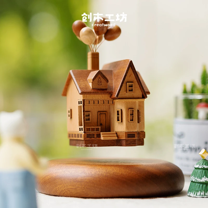 飞屋磁悬浮/创木工坊实木房子悬浮桌面创意摆件生日乔迁新婚礼物