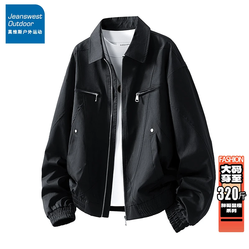 真维斯户外大码男装美式扎染翻领夹克外套休闲宽松胖子加肥加大潮