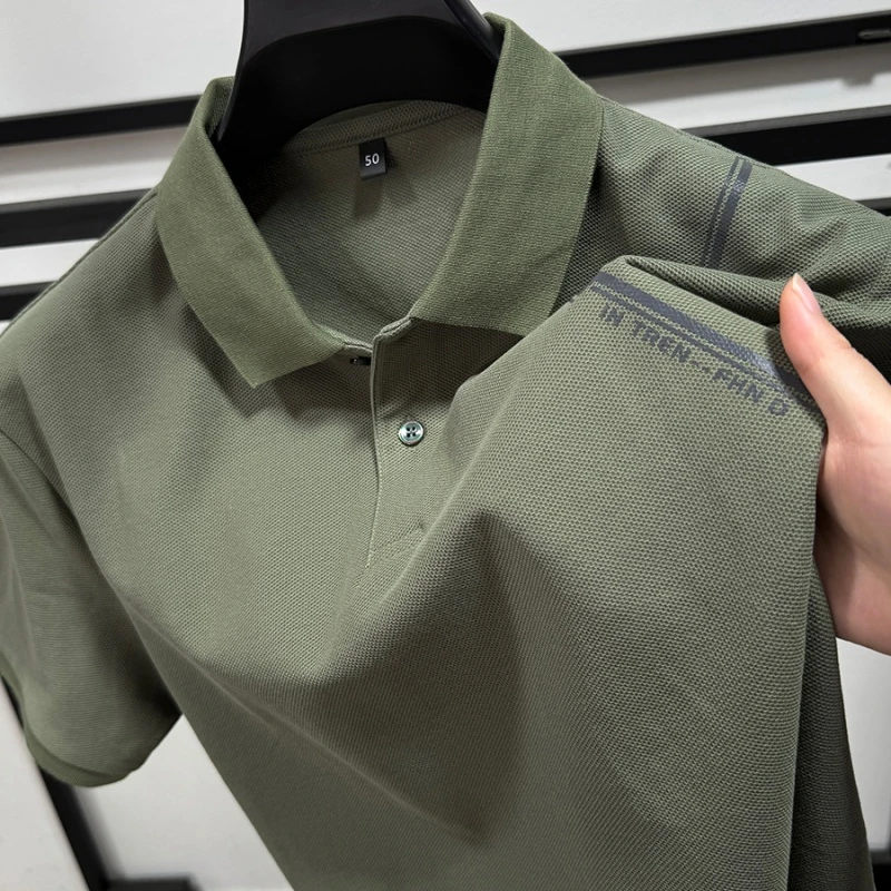 CATIA SELI高端丝光纯棉短袖男士2025新款夏季印花翻领POLO衫修身