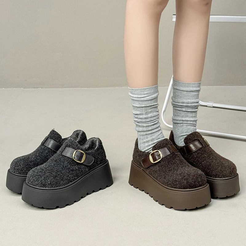 厚底增高加绒灰色勃肯鞋女2025新款冬季保暖雪地靴百搭小短靴