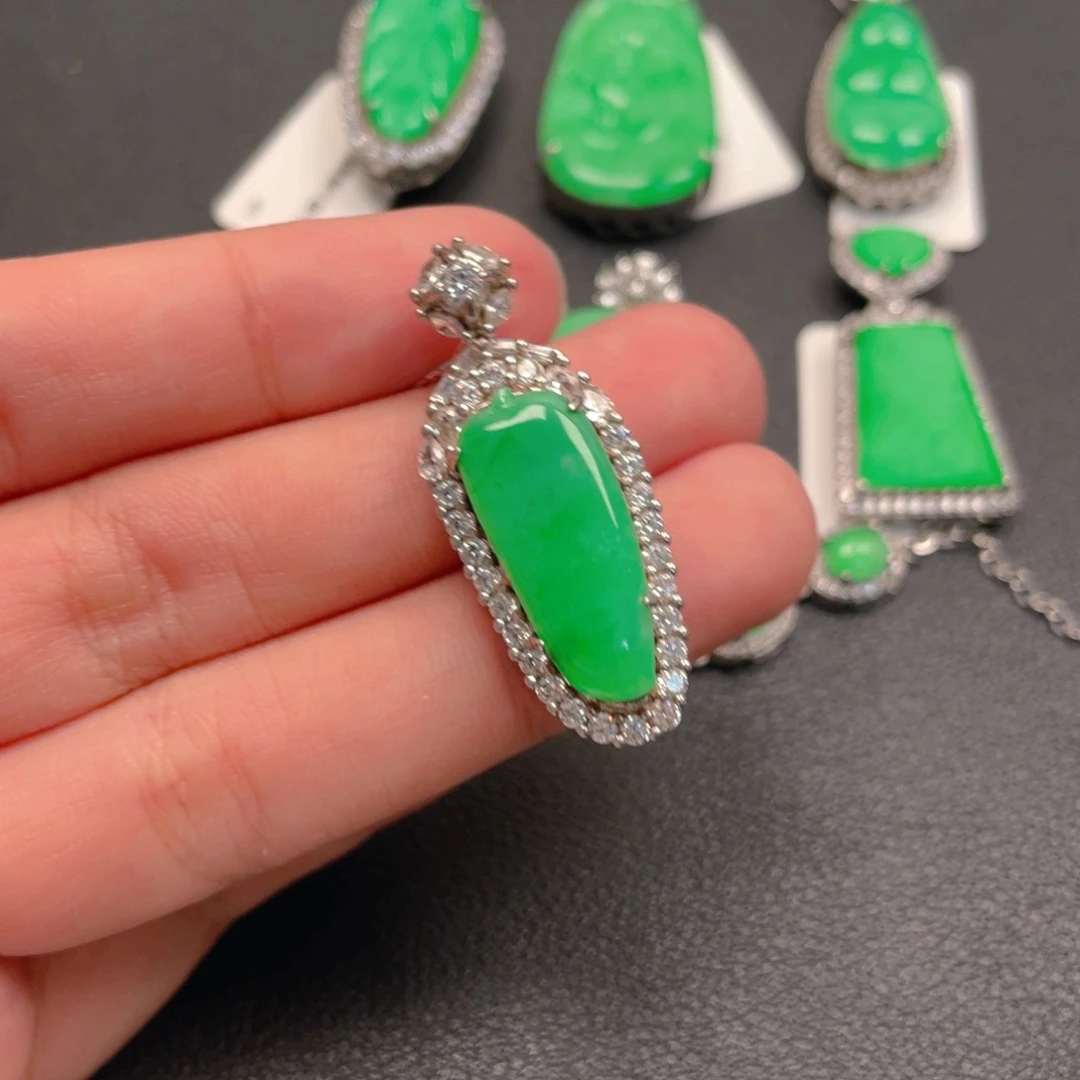 翡翠银S925镶嵌吊坠(不含链)