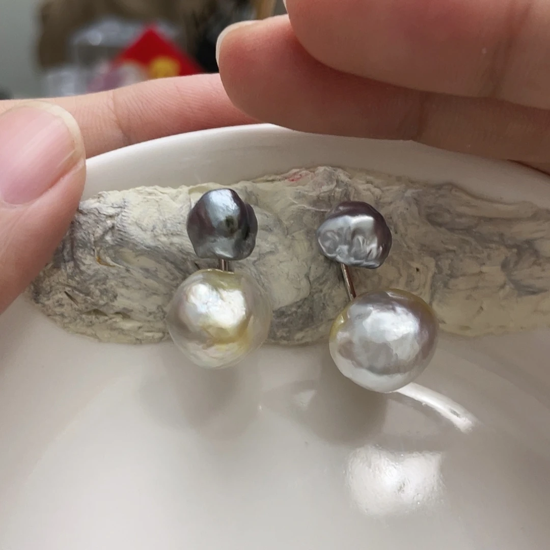 银S925镶嵌耳饰海水珍珠