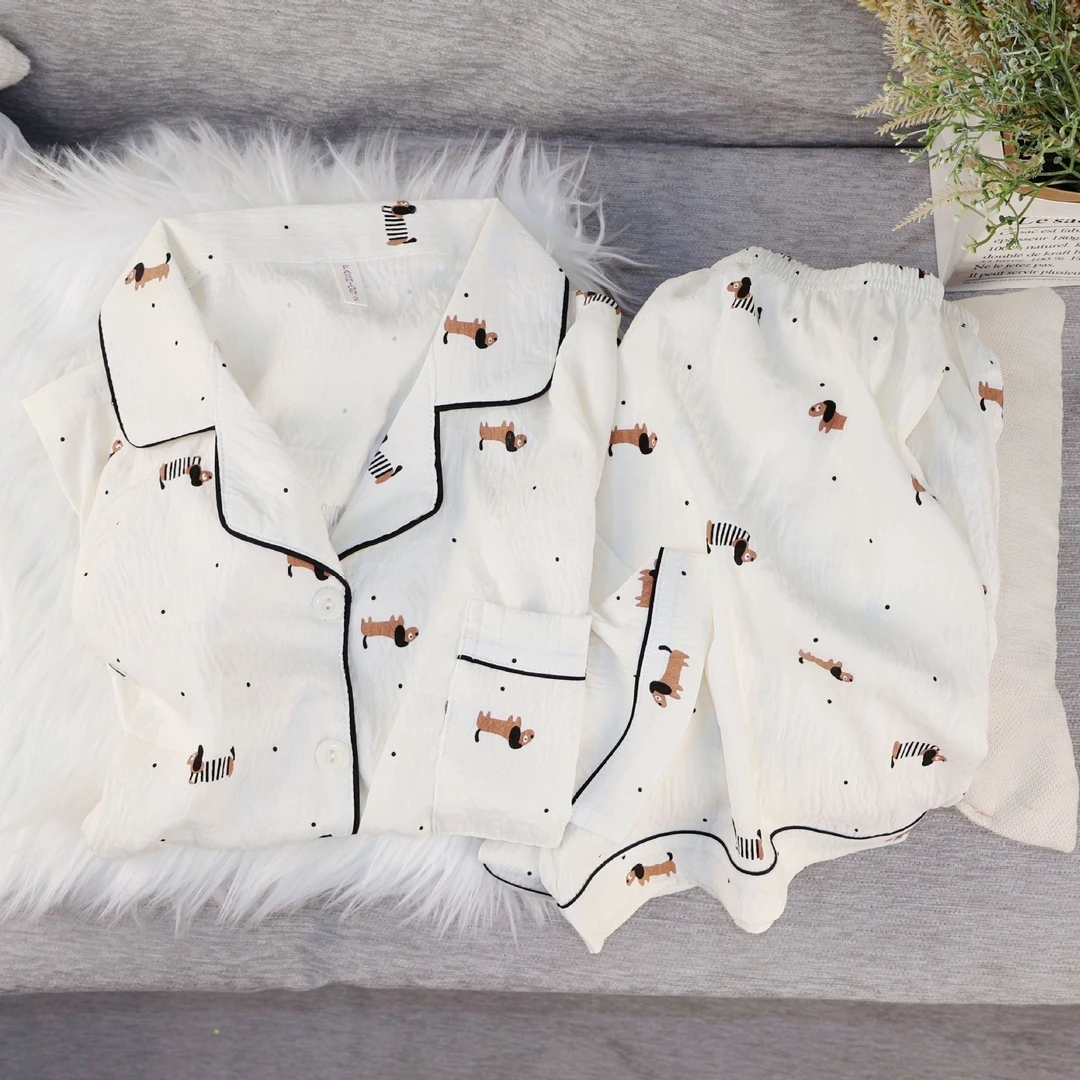 夏季新款云朵棉甜美可爱睡衣ins韩风学生开衫款家居服套装可外穿