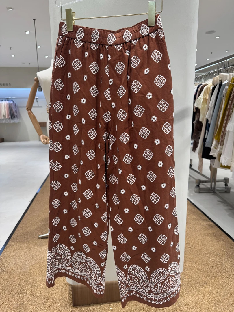 809锦上添花·裤子印花薄款刺绣直筒休闲裤通勤小众原创设计师品牌