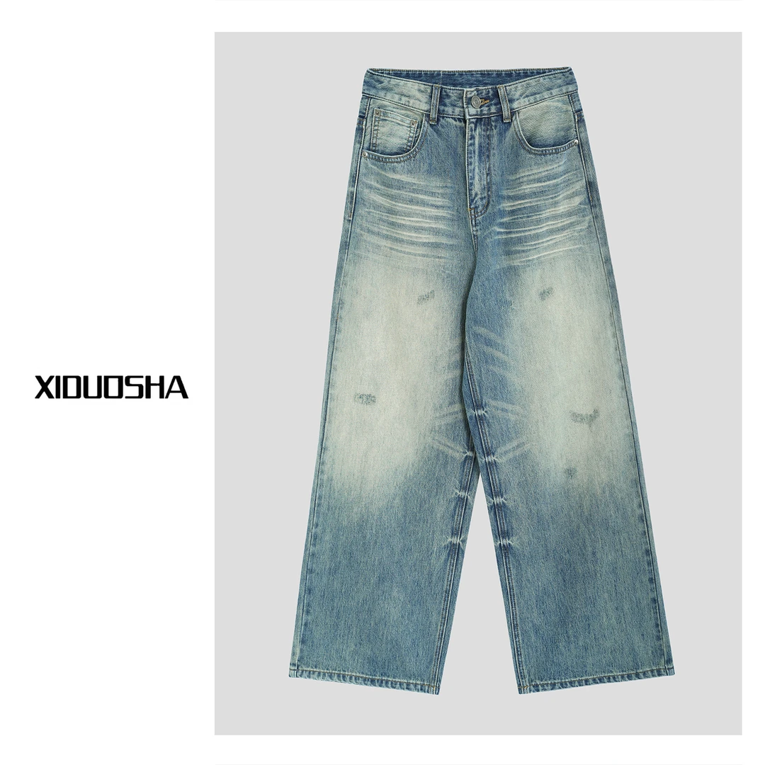 XIDUOSHA/喜朵莎进口牛仔洗水做旧牛仔直筒裤XDS1259