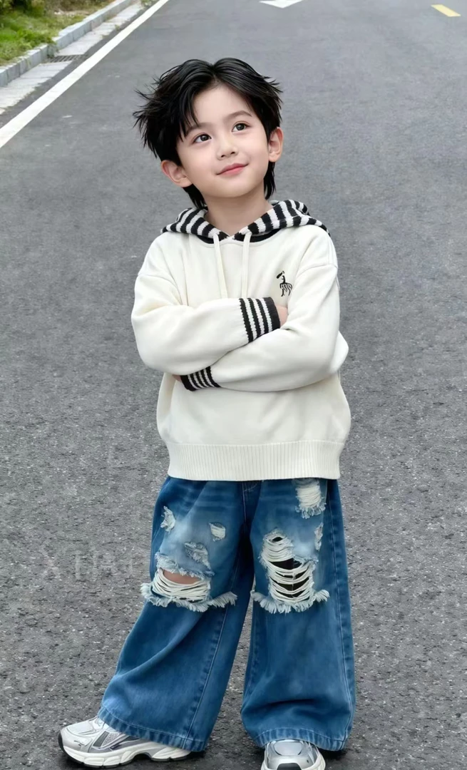 59709男童毛衣深秋新款韩版帅气儿童上衣男孩洋气条纹连帽针织衫