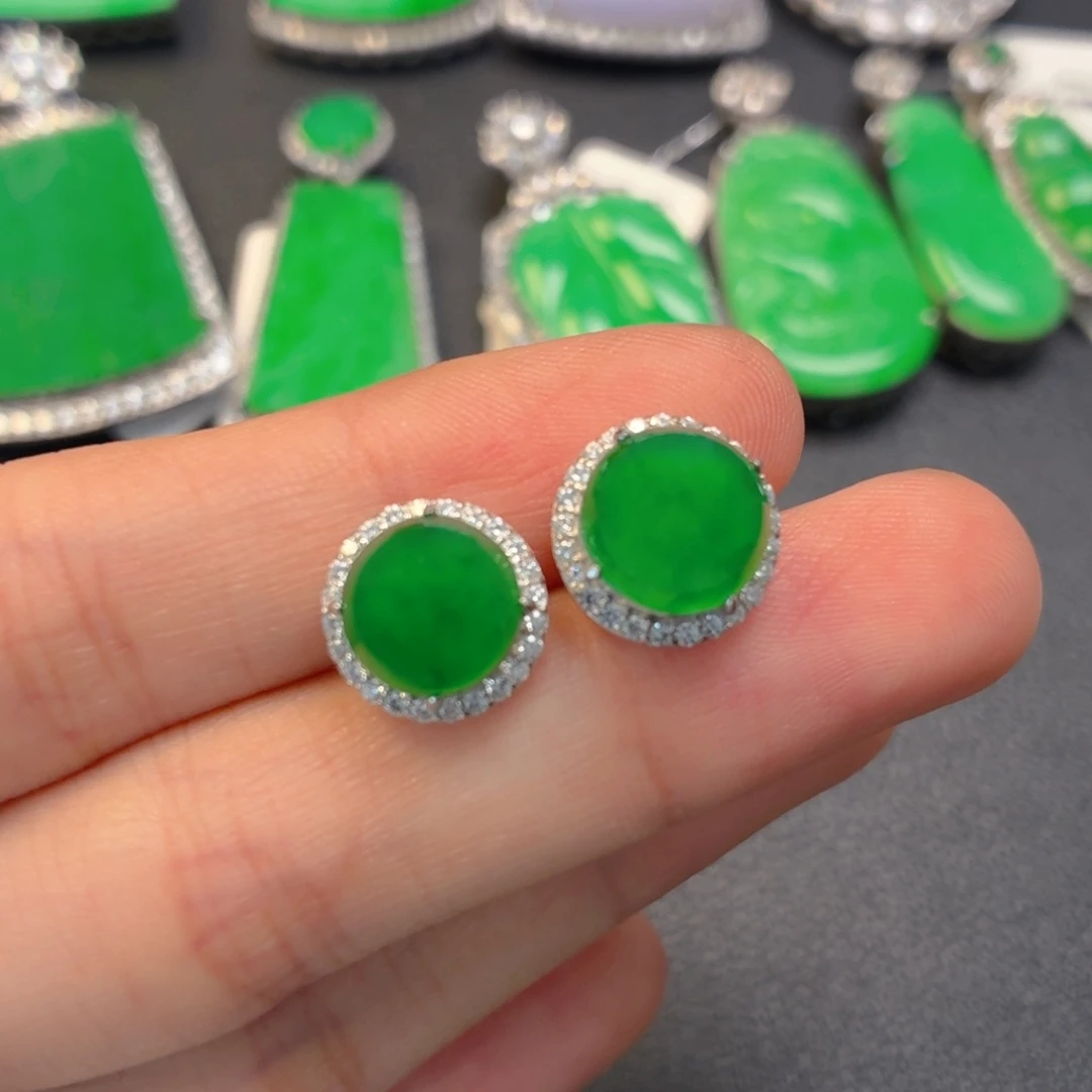 翡翠银S925镶嵌颈饰耳钉