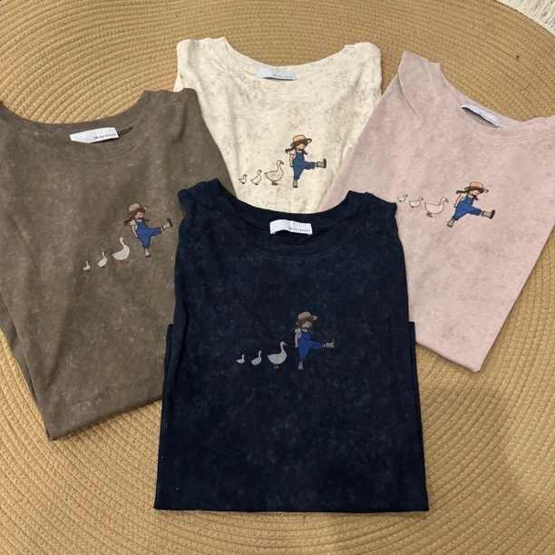 山茶｜圆领扎染夏季短袖日系卡通T恤柔软水洗休闲印花