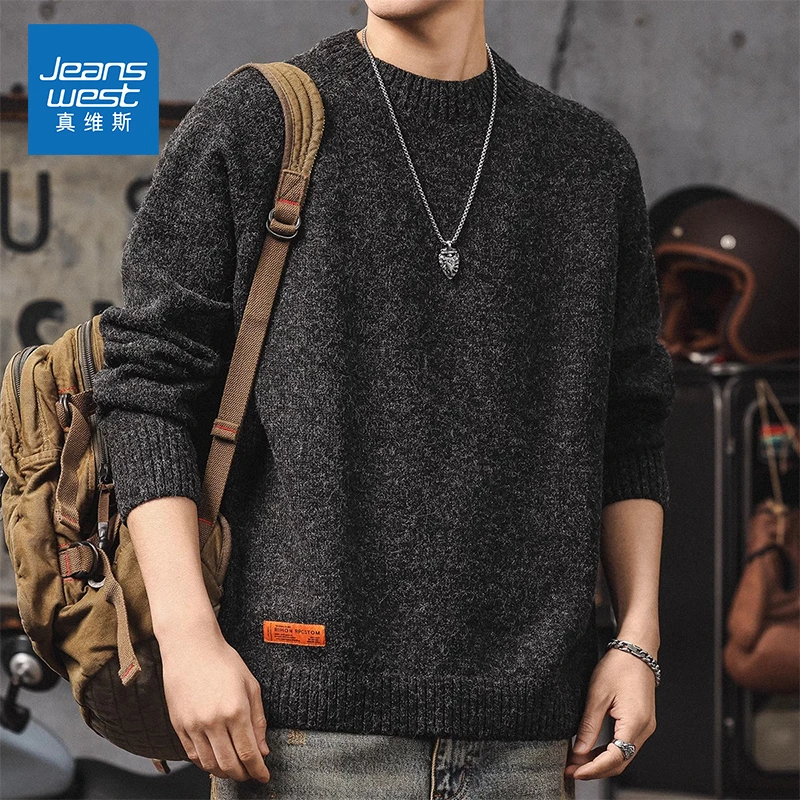 Jeanswest/真维斯高级感毛衣男款秋冬潮流百搭宽松休闲圆领针织衫