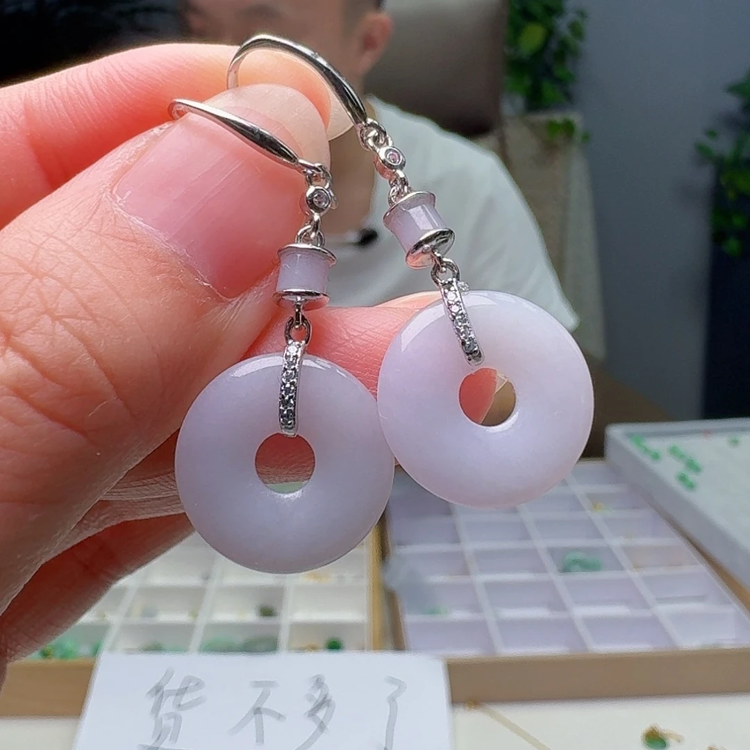银S925镶嵌翡翠耳饰天然