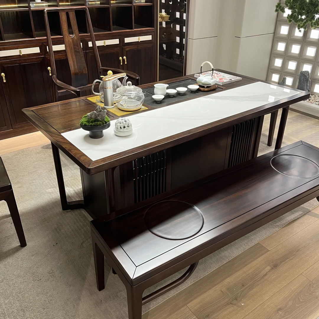 锦福轩 新中式茶桌禅意实木茶台水槽功夫茶几