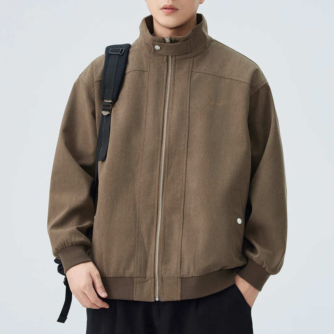 复古美拉德灯芯绒外套男秋季2025新款宽松潮牌立领刺绣保暖夹克男