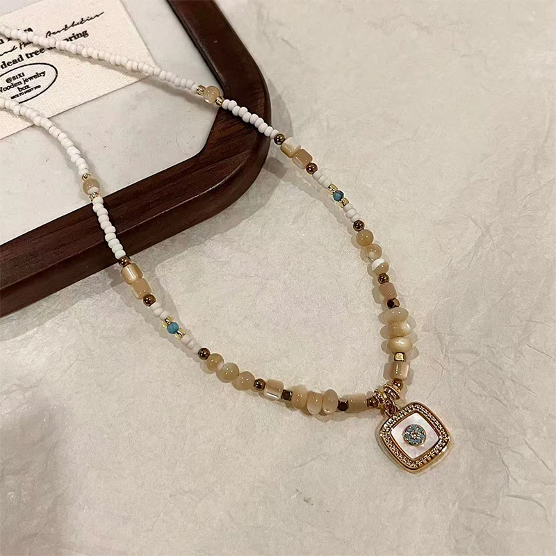 铜贝壳项链 复古高级感贝壳串珠锁骨链女轻奢气质设计感配饰7342