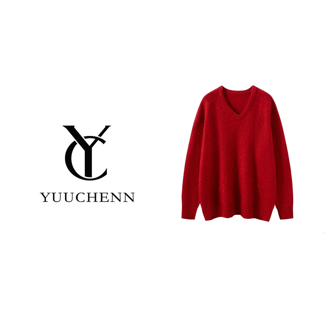 YUUCHENN 羊绒五针花纱宽松廓版V领马鞍肩 NZS5086