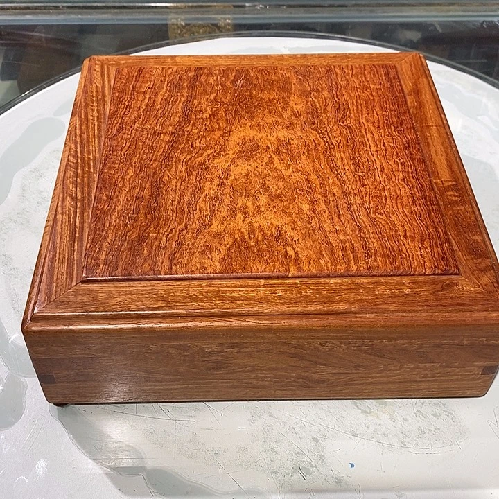 大果紫檀（缅甸花梨）独板双机关茶饼盒23/23/7.5