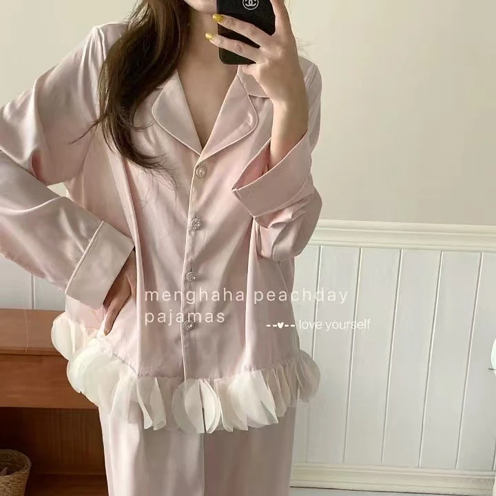 冰丝睡衣女春秋季甜美气质2025新款蝴蝶印花长袖可外穿家居服套装