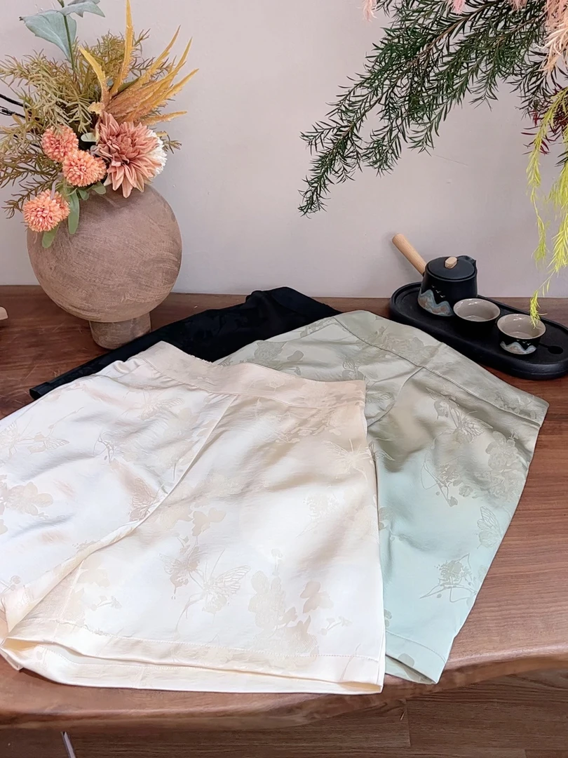 【裤王】夏季新款国风阔腿短裤女松紧腰显瘦百搭新中式高腰