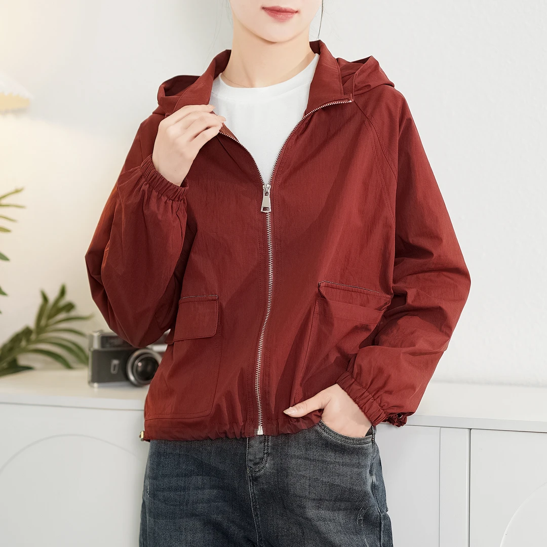 【春季新款】法式轻奢连帽时尚洋气撞色拼接休闲外套BQ4440 衣长56