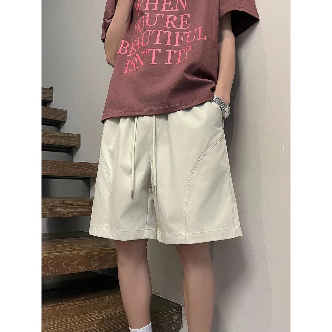 美式斜切休闲短裤男女夏季潮牌拼接宽松薄款速干篮球运动四分裤子