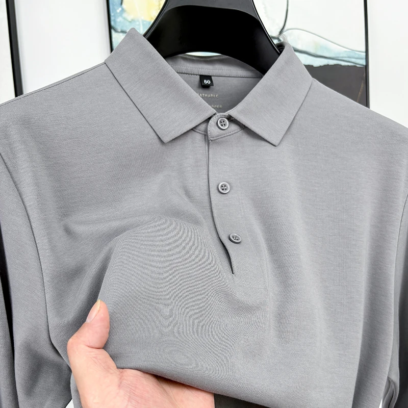 CATIA SELI秋季新疆长绒棉男士Polo衫纯色休闲翻领T恤宽松长袖