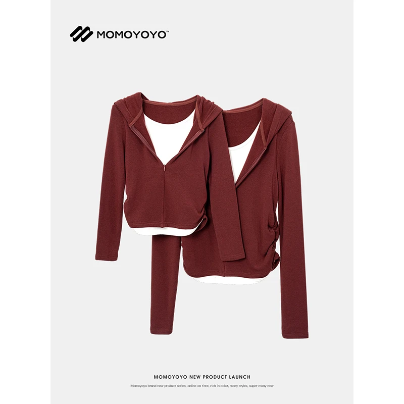 辰辰妈【温暖底牌】假两件带帽T恤7344D