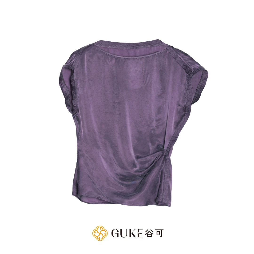 GKE/谷可C3163时尚不对称小衫女装2025夏季圆领垂感宽松休闲衬衫