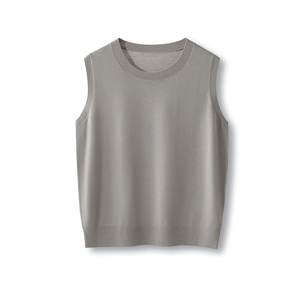 可机洗的精纺100羊毛圆领无袖打底背心舒适百搭