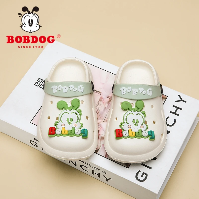 巴布豆新款儿童厚底洞洞鞋防滑凉拖鞋外穿包头软底夏季卡通拖鞋