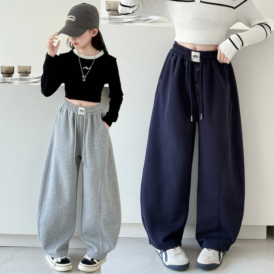 秋季新款女大童阔腿运动裤秋款2025秋装初中生女孩直筒裤子zb6066