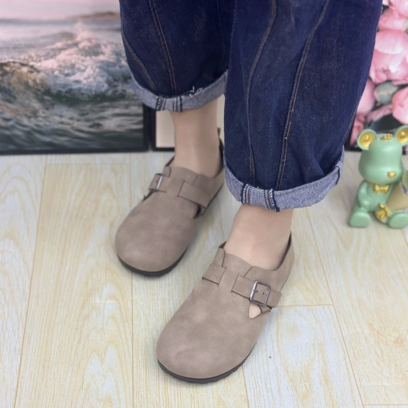 复古平跟勃肯单鞋女2025春秋新款一脚蹬圆头软底懒人孕妇豆豆鞋女