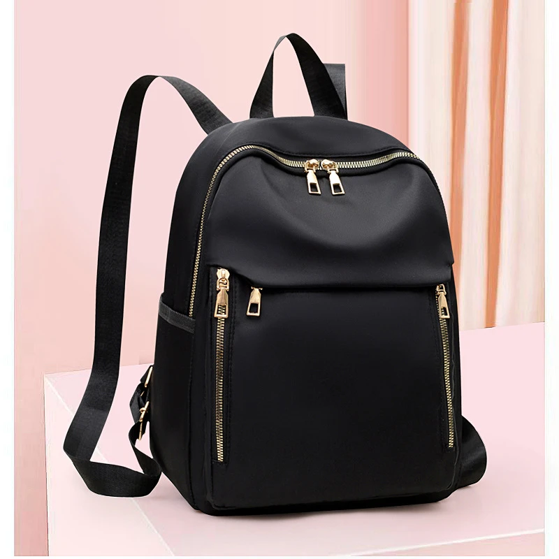 街头潮流耐磨黑色拉链书包双肩包女潮流甜辣风慵懒风百搭简约轻便