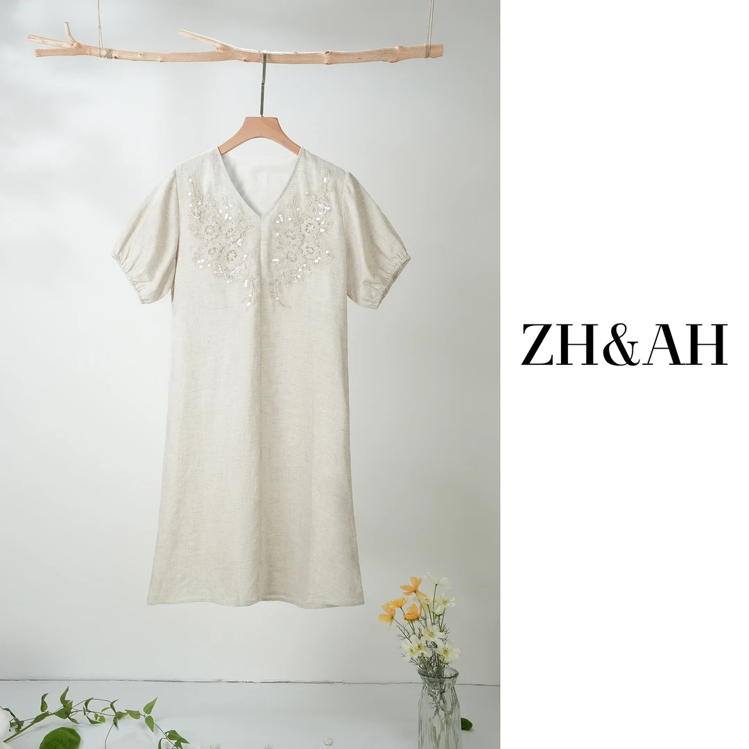 ZH&AH【云漫】夏季新款时尚气质百搭设计感孕期休闲连衣裙