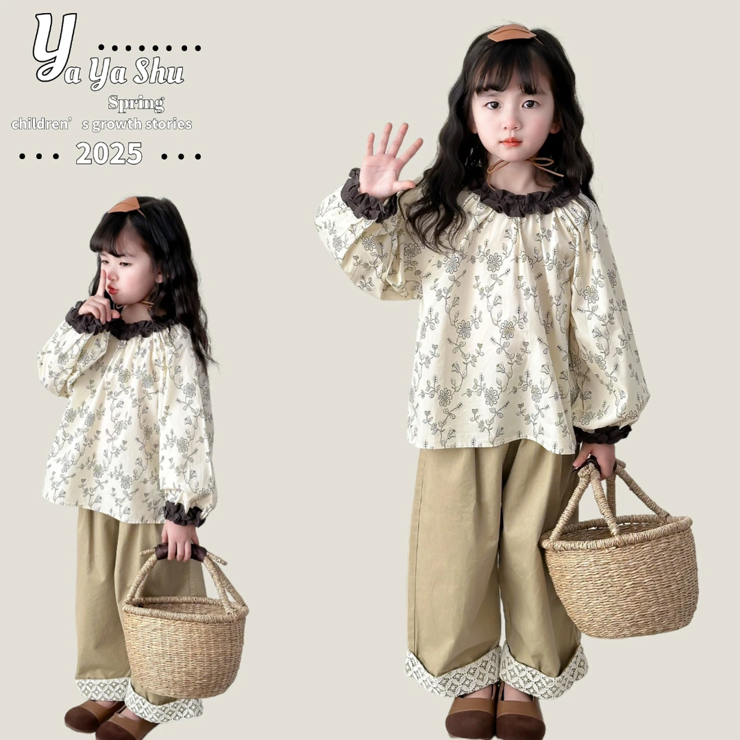 女孩春装3-8岁洋气韩版女童花边领碎花娃娃衫棉布长袖衬衫宝宝