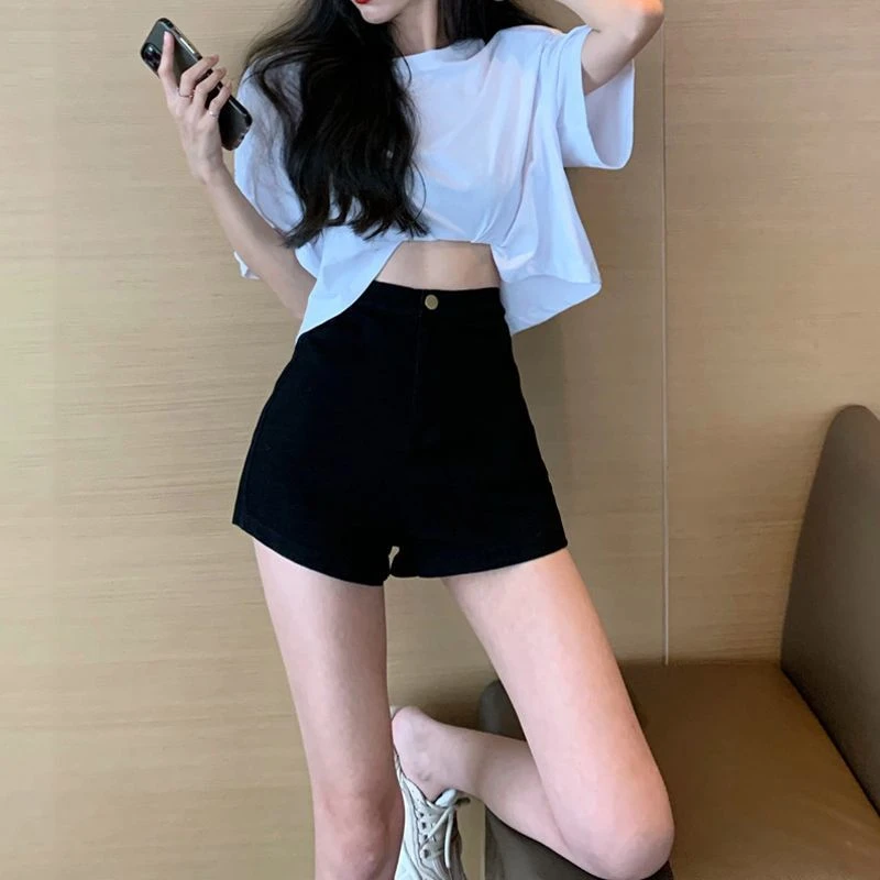 黑色紧身牛仔短裤女2025年夏季新款高腰宽松显瘦a字辣妹弹力热裤
