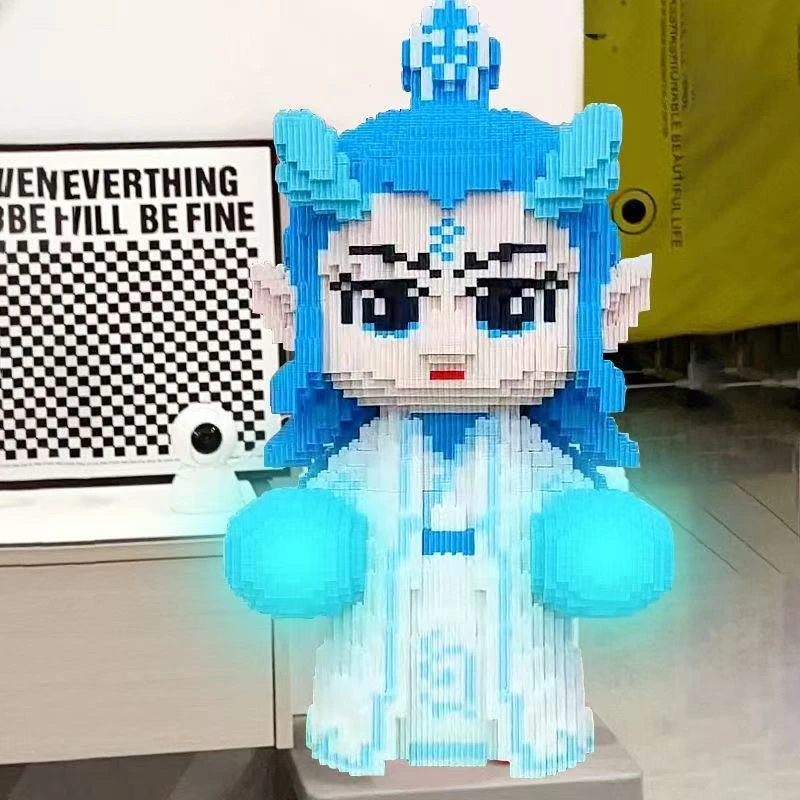 新款夜光哪吒敖丙积木小颗粒益智3d立体拼图男孩玩具