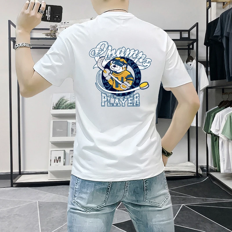 男士短袖t恤夏季潮牌男装休闲时尚印花半袖男T恤ins修身百搭圆领