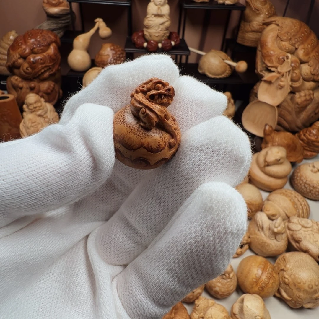 平***野竹竹根雕老料貔貅小铃铛