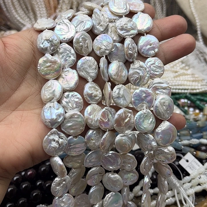 玛瑙/玉髓未镶嵌珠宝半成品一条14mm左右巴洛克珍珠圆片