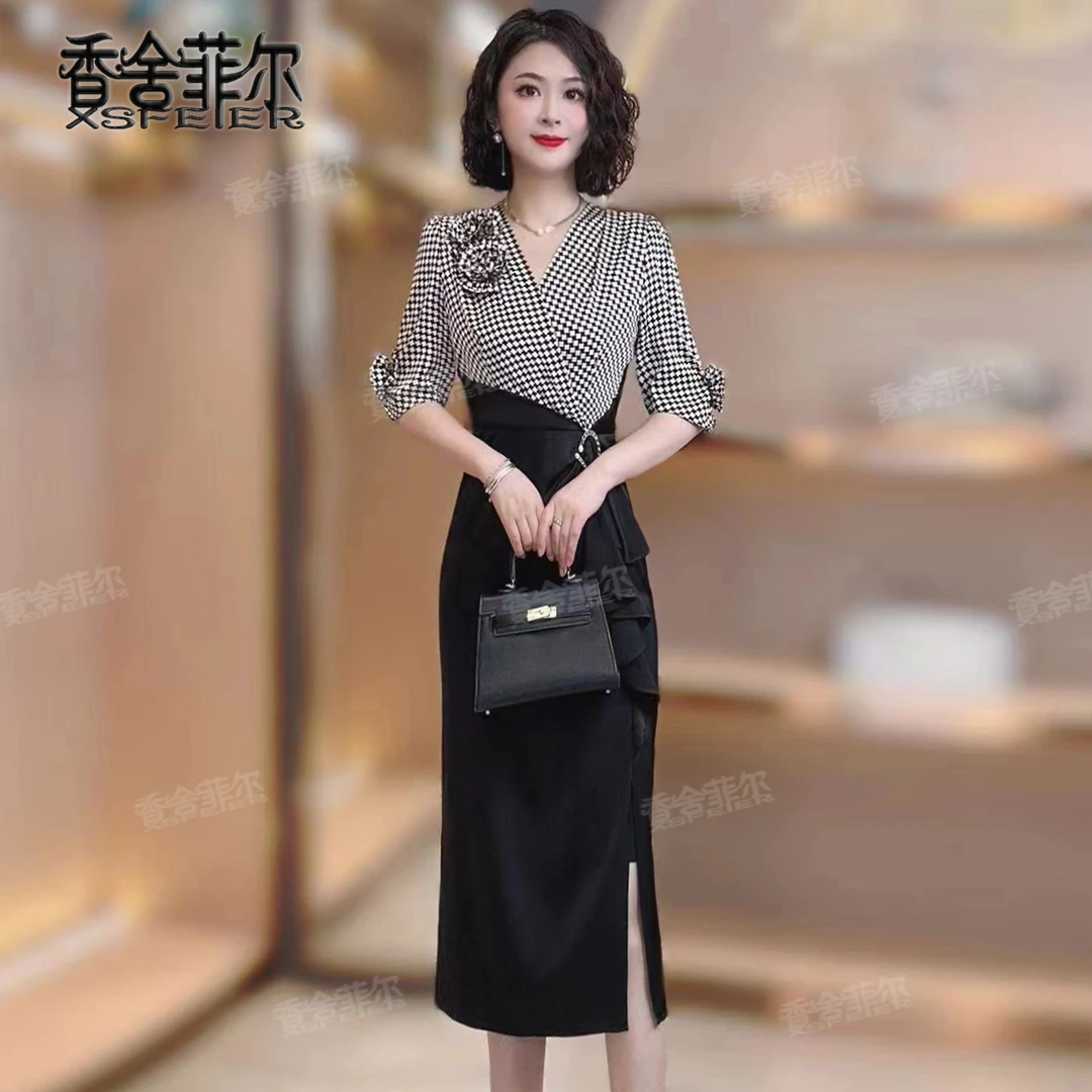 【香舍菲儿】85081轻奢设计师款优雅气质修身时尚收腰连衣裙-玲