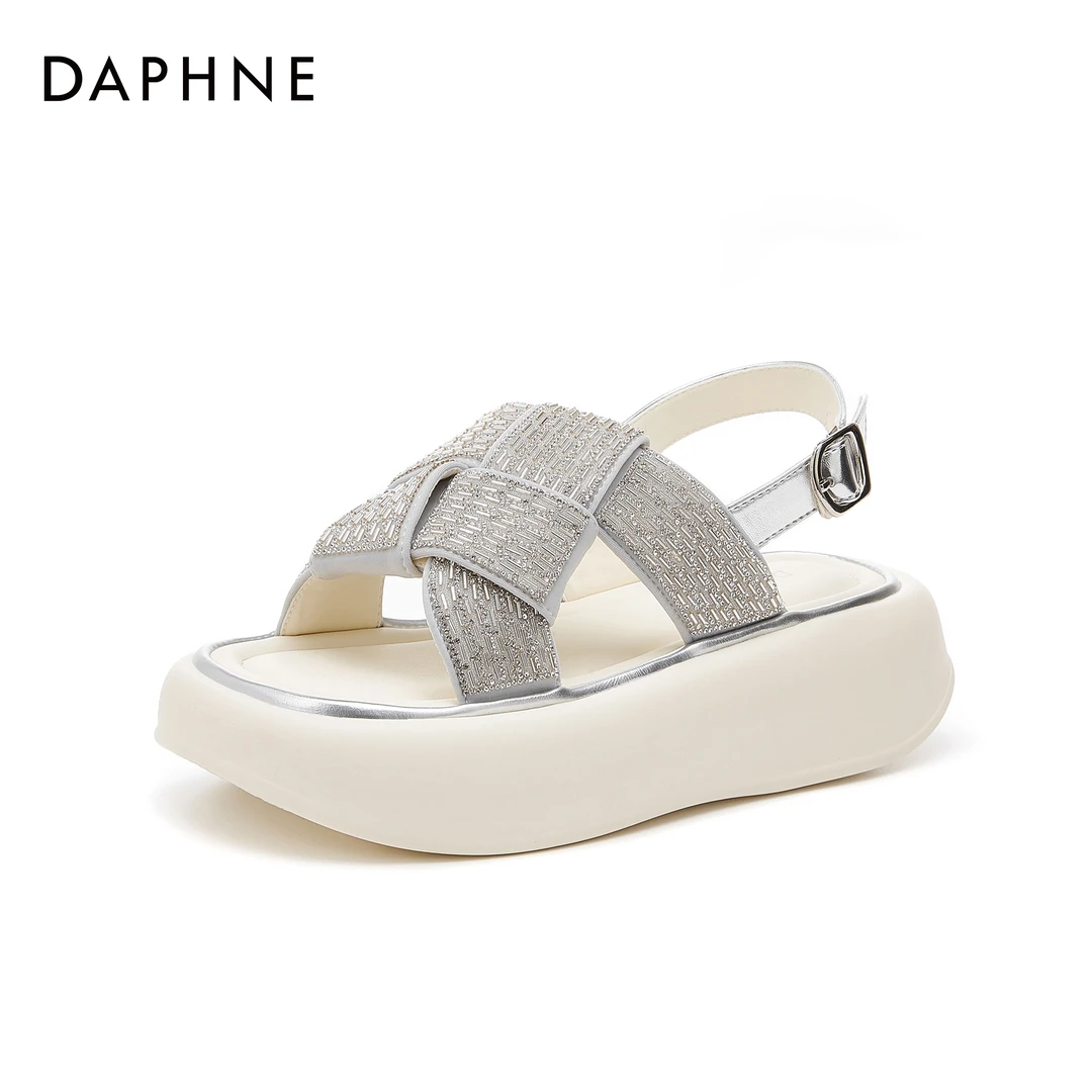 达芙妮厚底舒适云朵拖鞋夏季露趾一字带凉拖鞋外穿百搭爆款仙女风