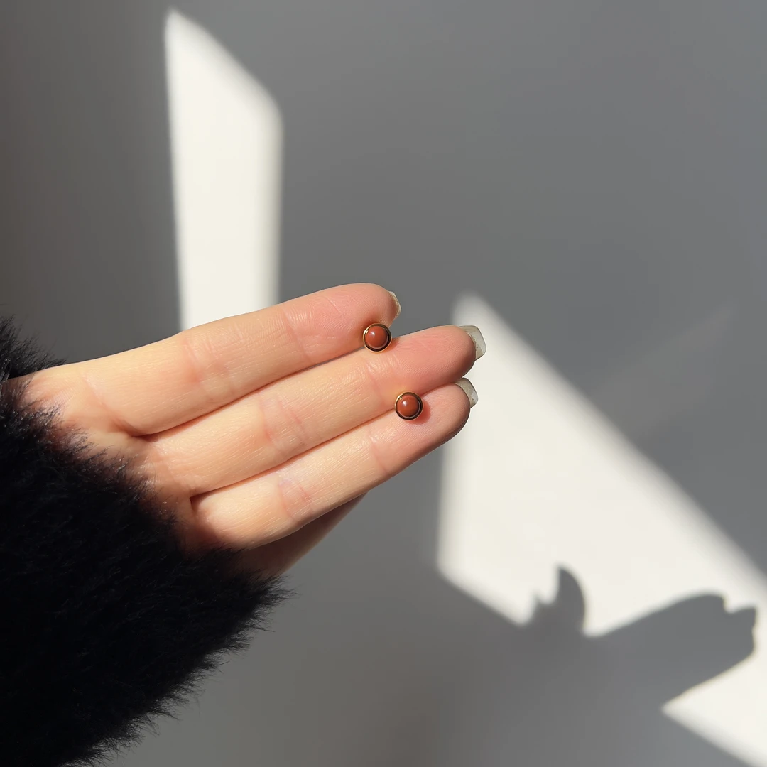 925银耳饰 纯银耳钉 幸运小红 喜欢的红色 喜庆 好运 日系