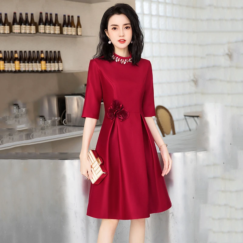 宴会礼服2025秋季缎面收腰结婚喜服小个子时可穿贵气高雅晚礼服