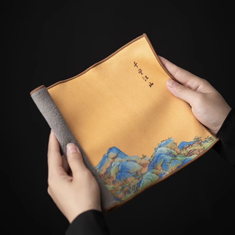 （两条装）千里江山加厚吸水茶巾麂皮绒茶桌垫