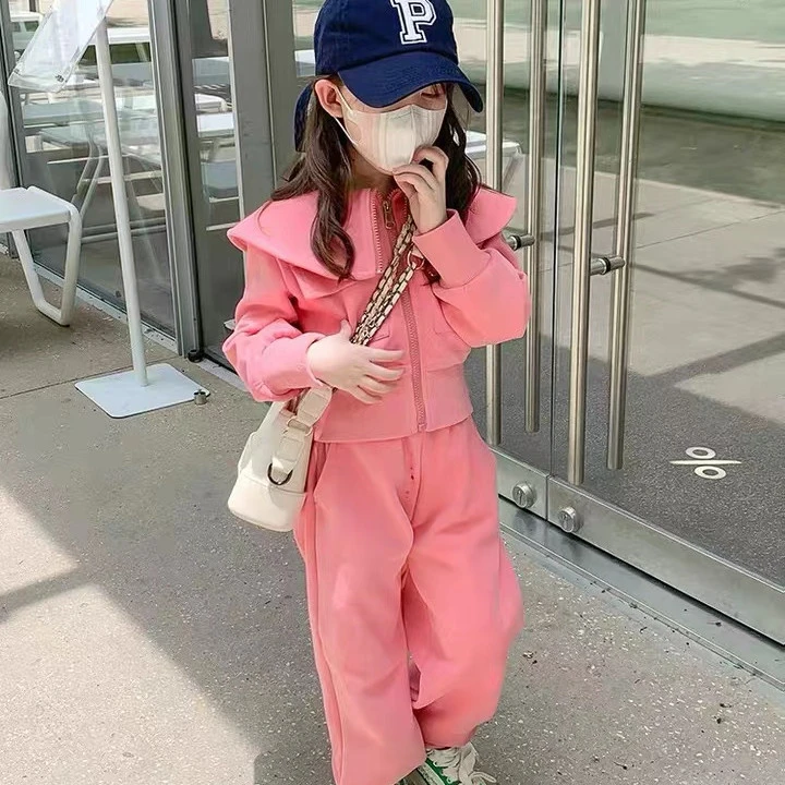 25早春女童韩版运动套装新款宝娃娃领卫衣卫裤休闲套装SJ-J-C606