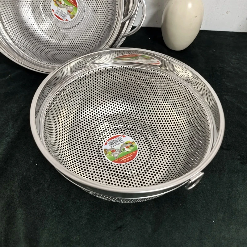 33cm加厚不锈钢密孔蓝加厚洗菜盆家用厨房沥水淘米篮水果盆洗米筛