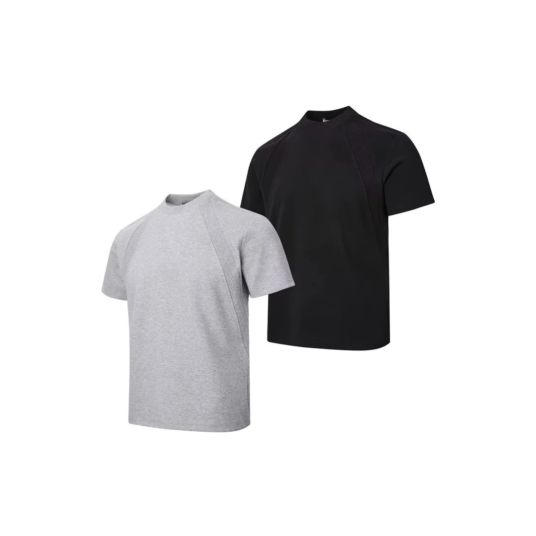 280g澳产氨纶太空棉空气层拼接短袖T恤抗皱硬挺短款boxy版型