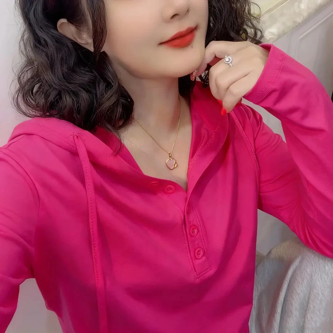 春秋连帽卫衣T恤女2025新款宽松百搭洋气简约显瘦设计感打底上衣