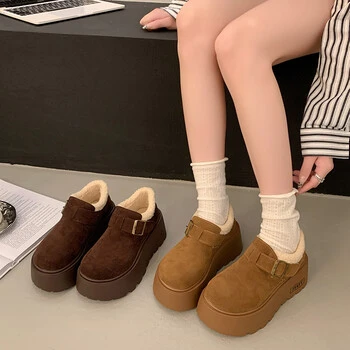厚底加绒加厚低帮女雪地靴2025增高软底勃肯棉鞋防寒冬保暖舒适