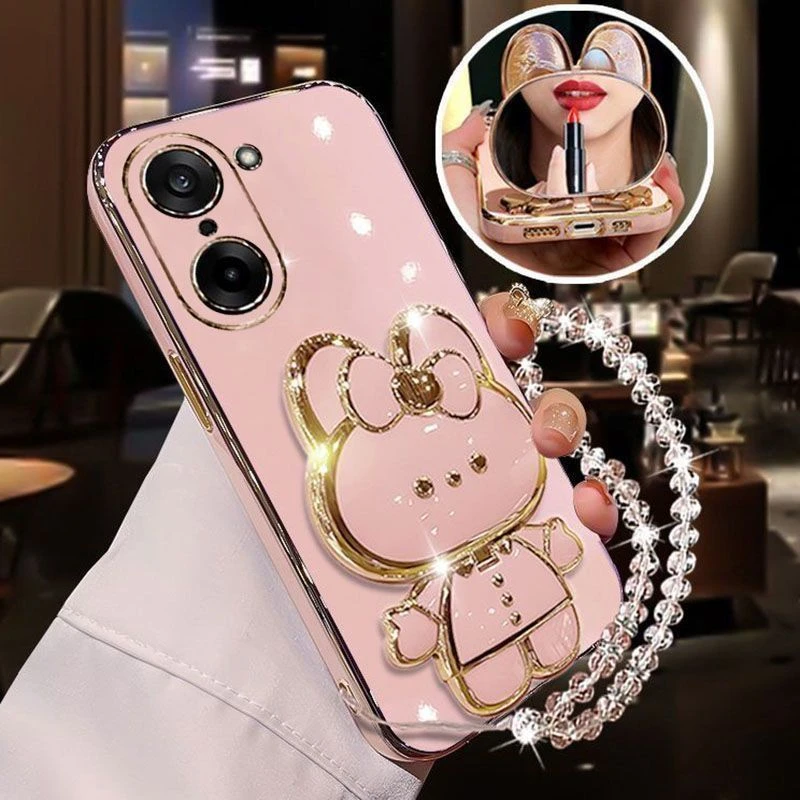 适用一加Ace5竞速版手机壳补妆镜子支架PLF110硅胶软5G防摔带手链