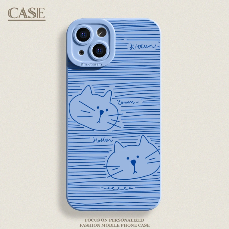 条纹线条猫咪适用iPhone16ProMax手机壳15苹果14软13瞳影12磨砂11
